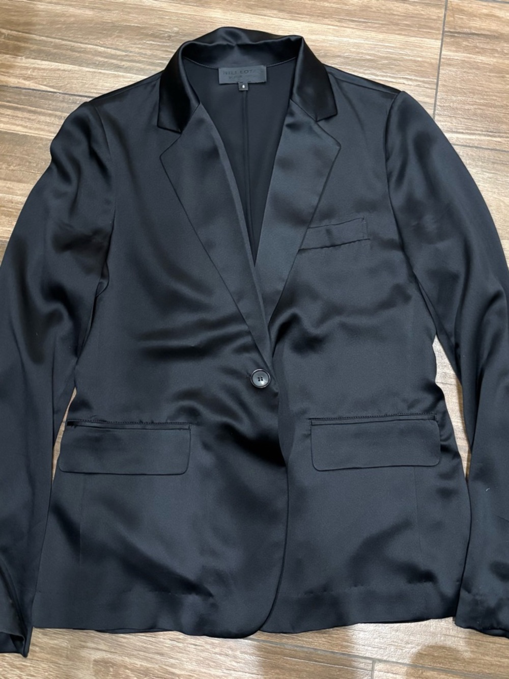 Nili Lotan Black Satin Single-Button Blazer